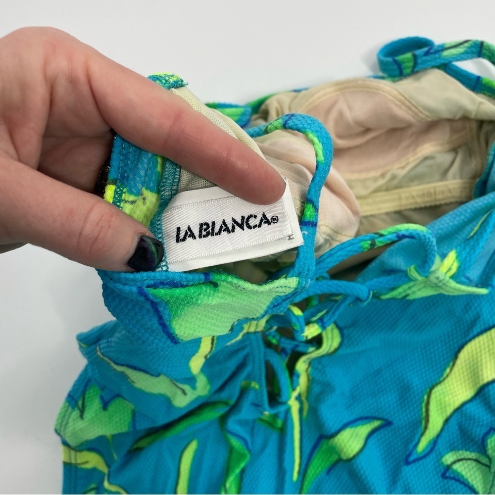 La Blanca Vtg Cheeky 80s 90s High Cut Aqua Blue Neon Green One‎ Piece Swim 12 - Picture 9 of 12